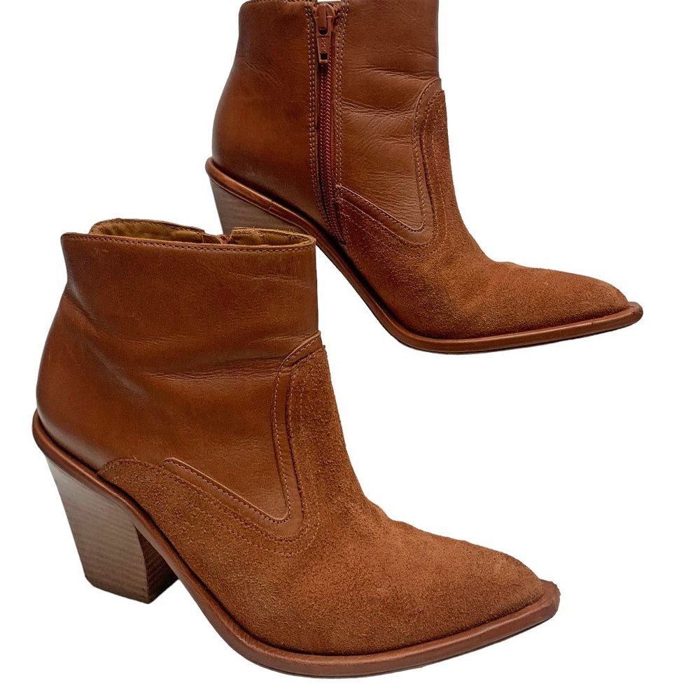 Joie Ginger Brown Leather Suede Understated Boho Styled Booties